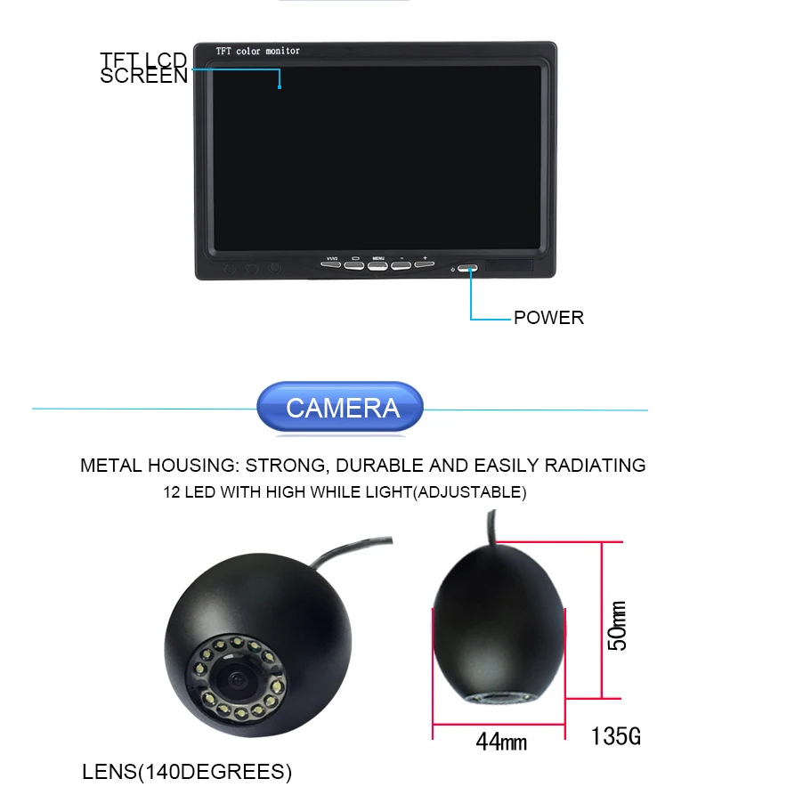 20m Cable  7'' 1000TVL HD Wate - Fishing Camera ulasan dan harga